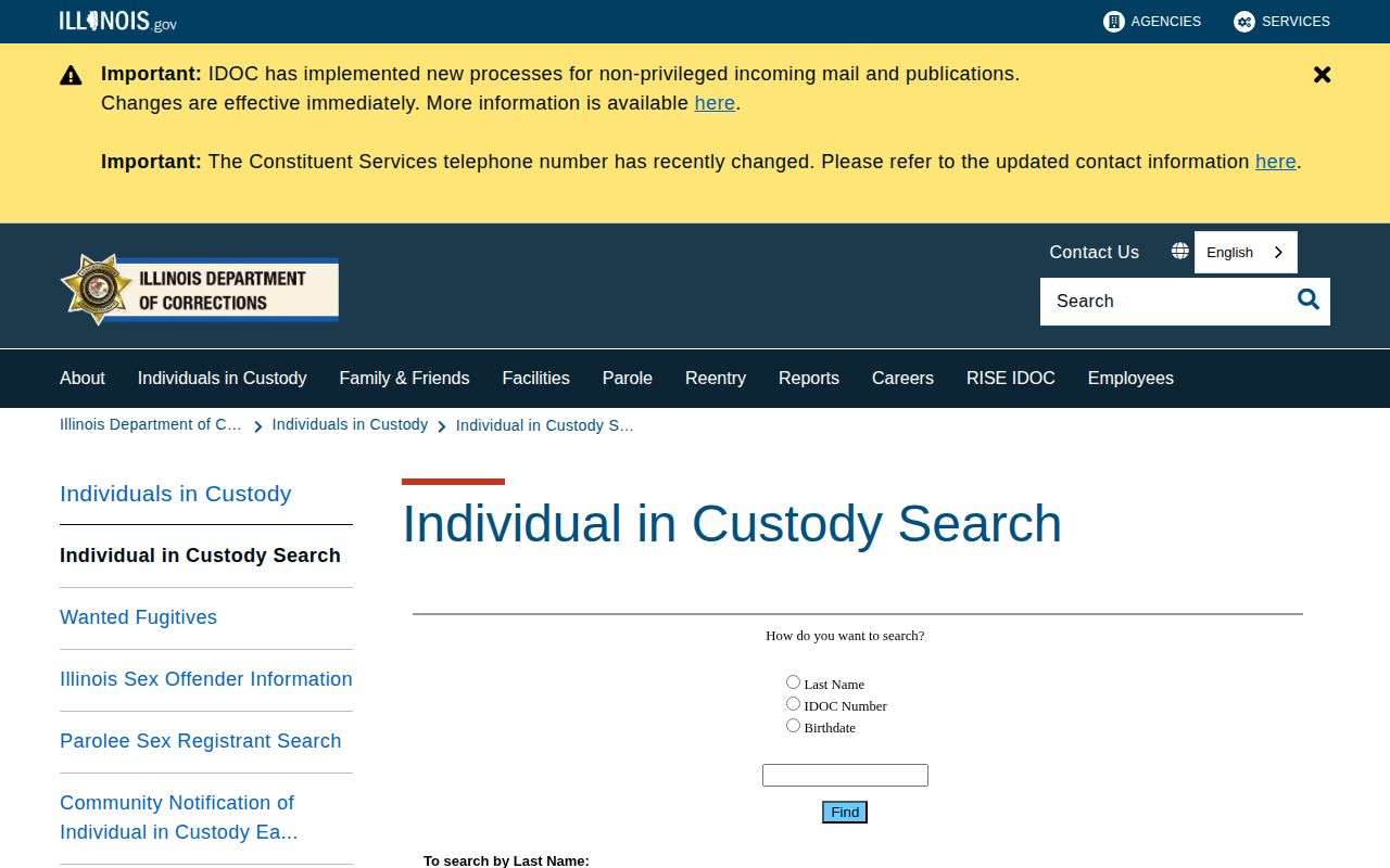 Scott County release search through the IDOC offender search
