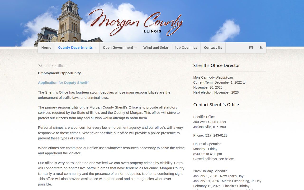 Morgan County Sheriff page for Morgan County Jail contact information