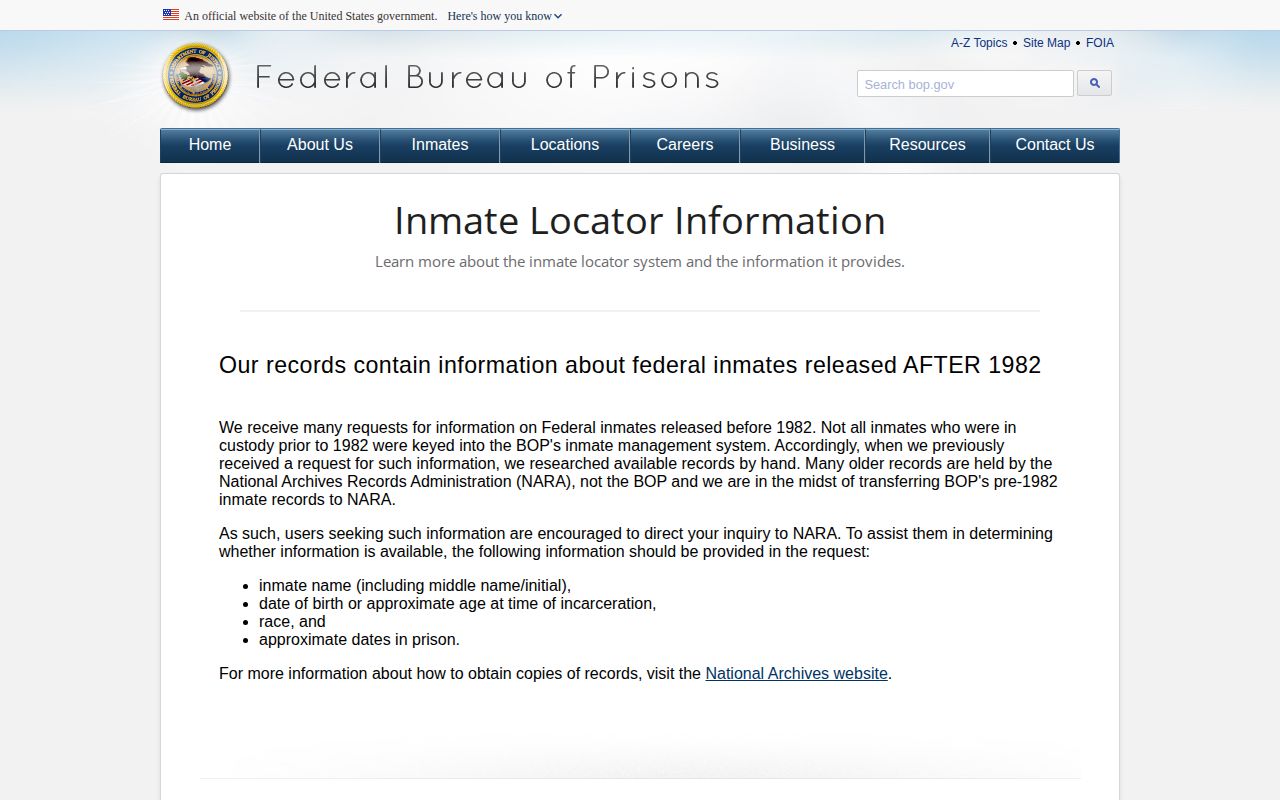 Federal Bureau of Prisons inmate locator records field guide